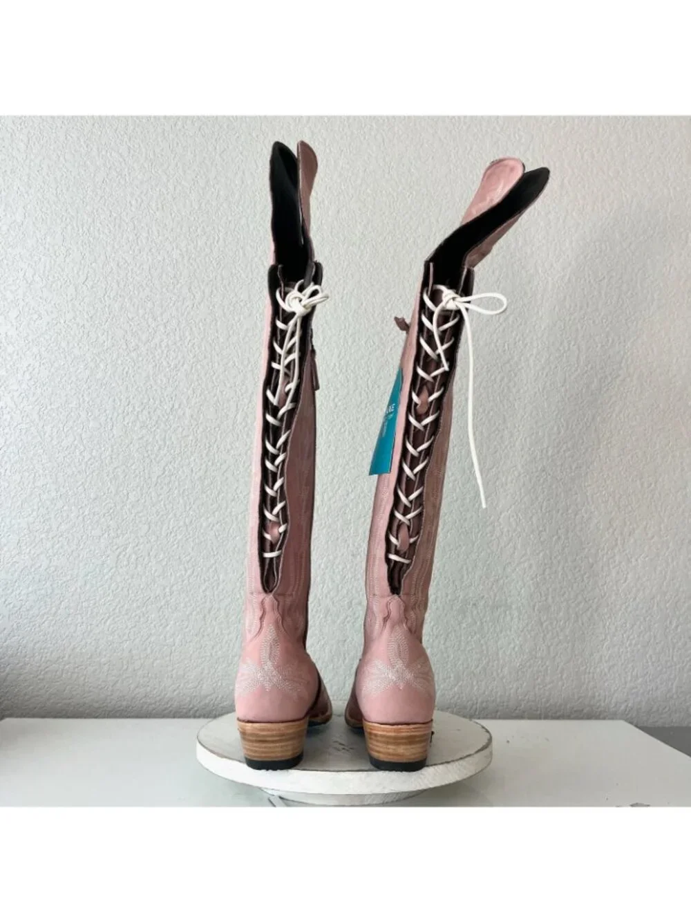 Lane LEXINGTON Over the Knee Womens Cowboy Boots Pink Western Snip Toe Tall 8.5